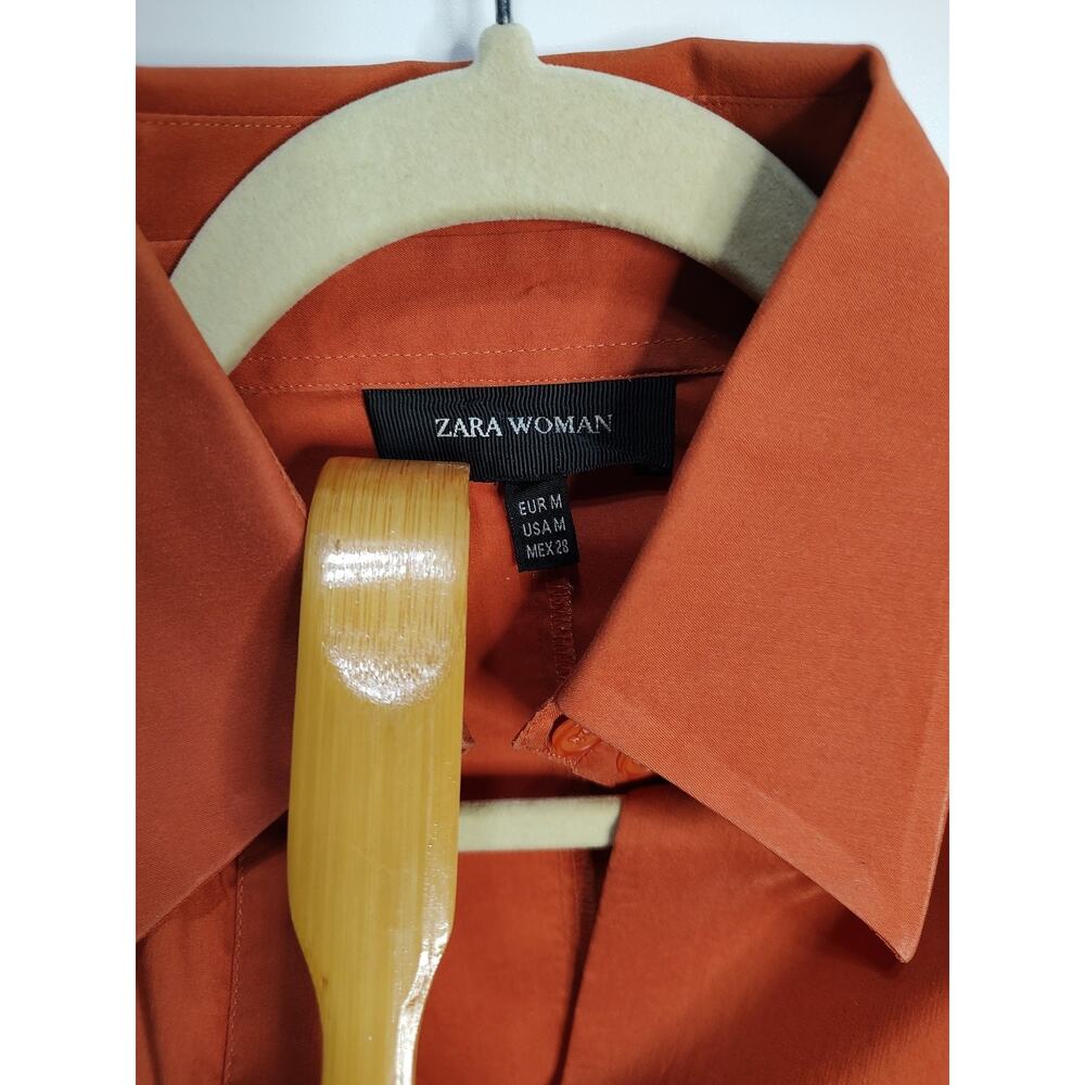 Zara Women's Long Sleeve Blouse, Button Down, Size Medium, Orange Read Desc.
